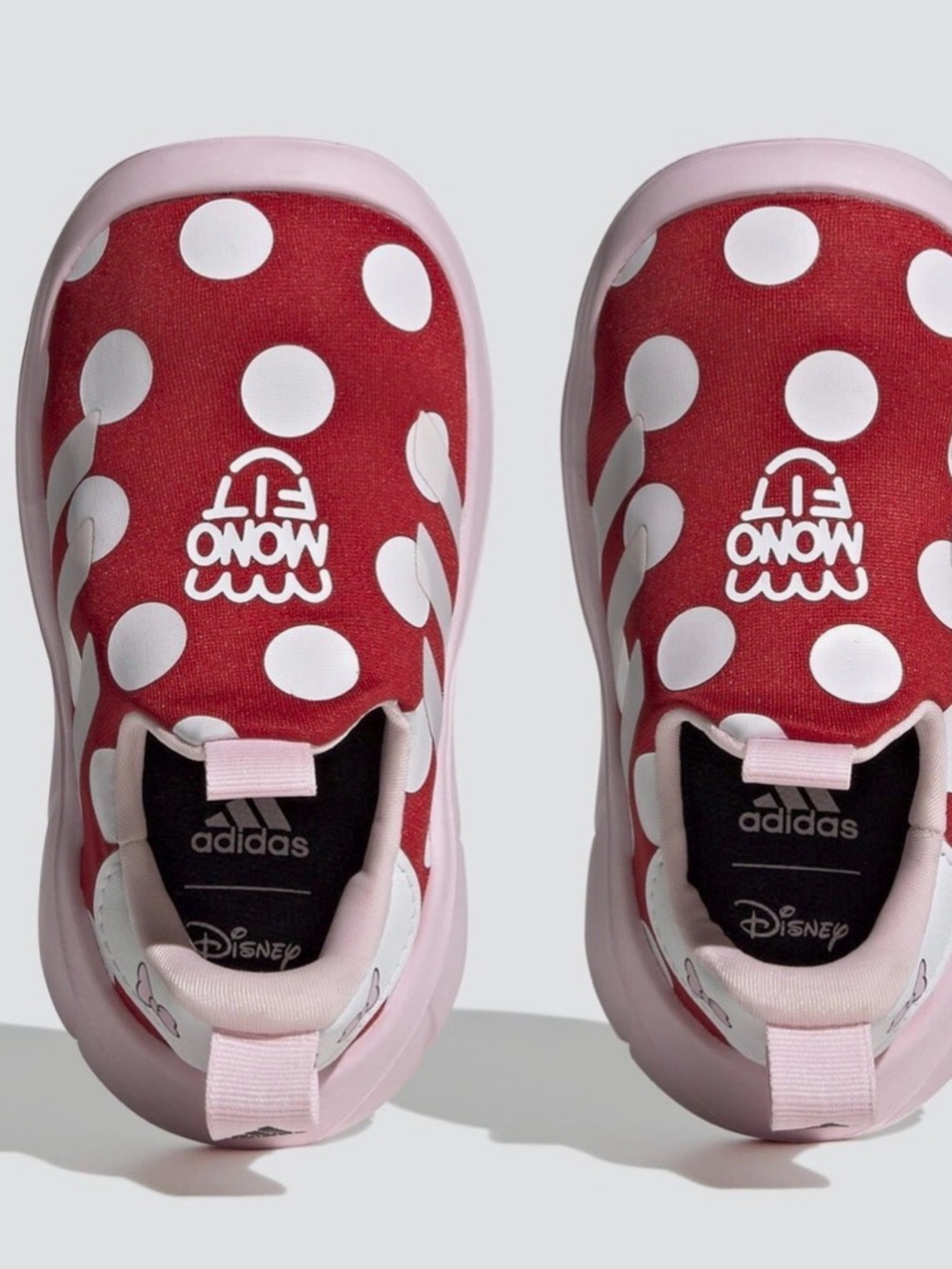 adidas Kids' Minnie Mouse Red and Pink Polka Dot Slip-On Sneakers